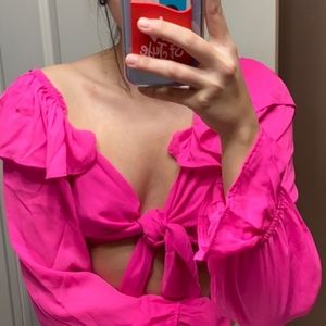 Forever 21 NWOT wrap crop top neon pink